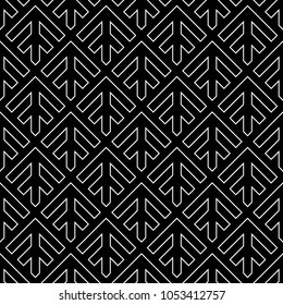 Seamless arrows pattern. Repeated arrowhead shapes background. Squama ornament. Scales image. Ancient window tracery motif. Ethnic embroidery wallpaper. Digital paper for textile print. Vector art.
