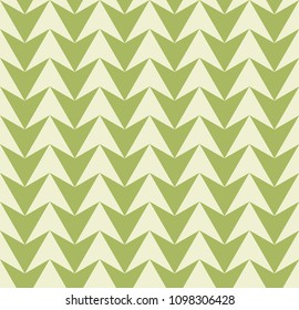 Seamless arrows pattern. Repeated arrowhead shapes background. Ancient forest tracery motif. Ethnic embroidery wallpaper. Digital paper for textile print. Vector art. Illustration green, gold colors