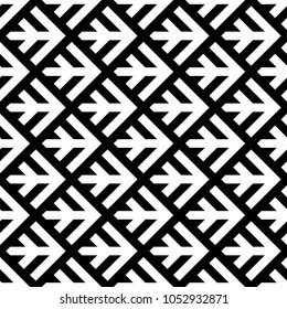 Seamless arrows pattern. Repeated stylized trees background. Squama ornament. Scales image. Ancient window tracery motif. Ethnic embroidery wallpaper. Digital paper for textile print. Vector art.