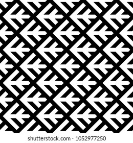 Seamless arrows pattern. Repeated stylized trees background. Squama ornament. Scales image. Ancient window tracery motif. Ethnic embroidery wallpaper. Digital paper for textile print. Vector art.