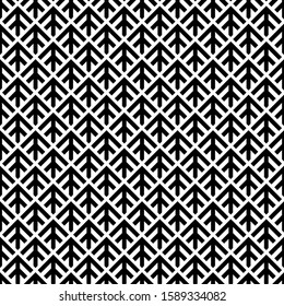 Seamless arrows pattern. Repeated stylized trees background. Arrowheads ornament. Ancient window tracery motif. Arrow shapes image. Ethnic embroidery wallpaper. Digital paper, textile print. Vector