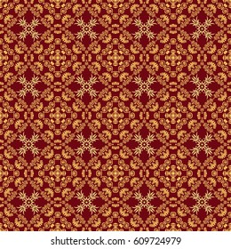 Seamless Art Deco background abstract floral symmetrical pattern colorful folklore in red, yellow tones