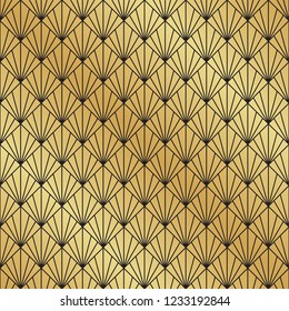 Seamless Art Deco black and gold fan pattern background