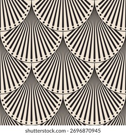 Modelo inconsútil del ventilador del art déco con el Vector de los puntos. Vieira geométrica monocromática y repetición de puntos. Diseño de Shell Art Deco sin fisuras.