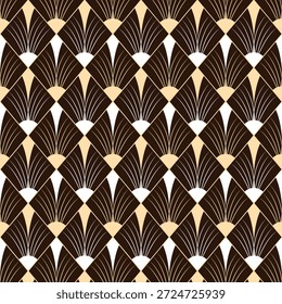 Modelo inconsútil del fan del art déco en tonos marrones y crema, inspirado en diseño vintage y retro, ideal para el Fondo de pantalla, los textiles, el papel de envoltura, y los fondos lujosos