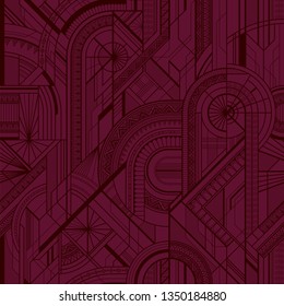 Seamless art deco geometric burgundy pattern