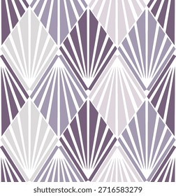 Patrón Art Deco sin fisuras con motivo de abanico púrpura lavanda