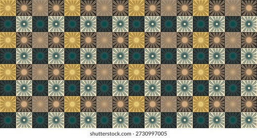 Seamless Art Deco Sunburst Pattern Gold Teal Geometric Starburst Tile for Luxury Elegant Backgrounds Design