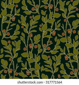  seamless Art Deco vintage  pattern with sprigs and berries