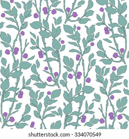 seamless Art Deco vintage pattern with sprigs and violet berries