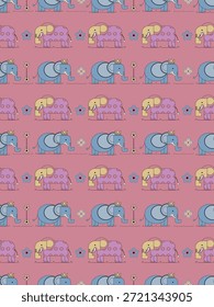 Modelo inconsútil del elefante del arte con el diseño animal lindo para los niños y el estilo geométrico de las impresiones de la tela.
