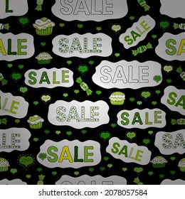 Seamless. Art illustration of logotype for sale, give away, discount, sell out, clearance, closeout, fashion, souvenir, shop. Vector. Promotional design for banner on website, clothes store. Picture.