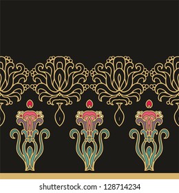 Seamless art nouveau border decor on dark background