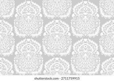 padrão Art Nouveau perfeito com elementos damask. Um padrão de medusa simétrico e caprichoso com motivos de arte popular para fundos, têxteis ou papel de parede. Um design vintage elegante
