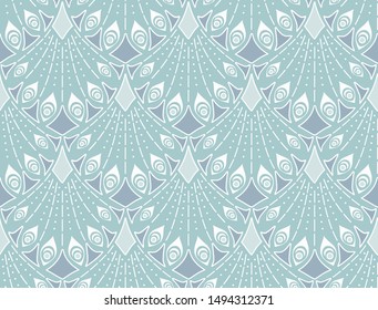 Seamless art nouveau pattern. Art deco blue background