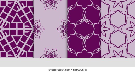 seamless art pattern set. Floral geometric style. Vector illustration. For interior design, fabric print, page fill, wallpaper, textile. purple color