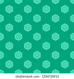 Seamless art pattern with snowflakes on blue green