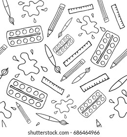 seamless art tools doodle elements pattern vector illustration.