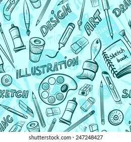 seamless art tools outline pattern vector illustration