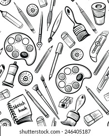 seamless art tools pattern vector illustration