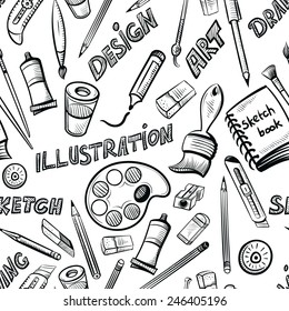 seamless art tools pattern vector illustration