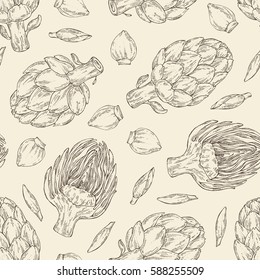 Seamless with artichoke. hand drawn