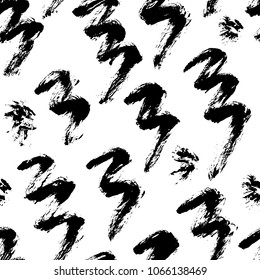 Seamless artistic abstract pattern. Hand drawn repeatable creative background. Paint stain grunge design from painted texture. Black and white drawing.