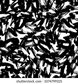 Seamless artistic abstract pattern. Hand drawn repeatable creative background. Paint stain grunge design from painted texture. Black and white drawing.