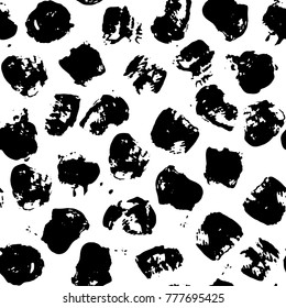 Seamless artistic abstract pattern. Hand drawn repeatable creative backgrounds. Paint stain grunge design from painted texture. Black and white drawing.