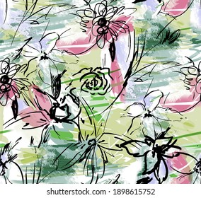 Seamless Artistic Brush Stroke Pattern. 