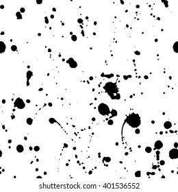 Seamless artistic creative splash blots pattern. Abstract seamless black and white ink stains untidy background Blots backdrop for wallpaper cards, invitations, interior decoration Vector illustration