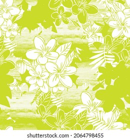 Seamless artistic  pattern with flowers, leaves. Abstract colors floral background. Summer spring trendy  prints. Fabric design, wallpaper on striped textured as background