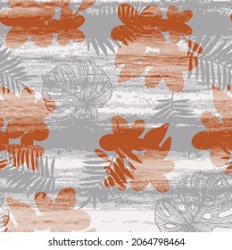 Nahtlose künstlerische Muster mit Blumen, Blättern. Abstrakte Farben, floraler Hintergrund. Sommerfrühlingsdrucke trendig. Stoffdesign, Tapete auf gestreiftem, strukturiertem Hintergrund