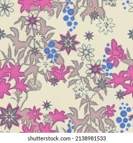 Seamless artistic spring floral seamless vector pattern