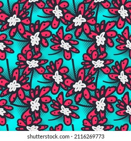 Seamless artwork with hand drawn flower patterns