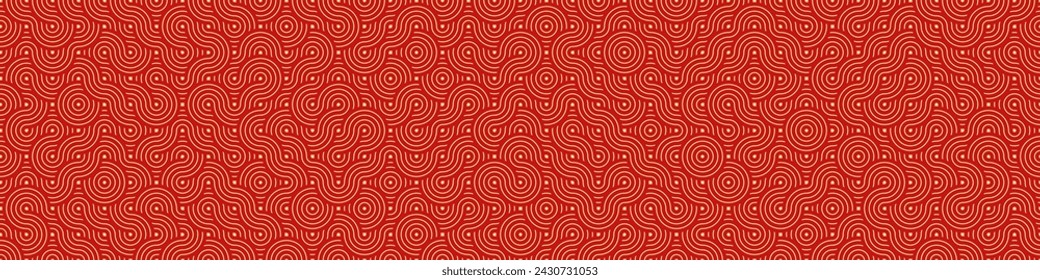 Seamless Asian Background Pattern. Red and Gold Abstract Geometric Wavy Lines. Traditional Japanese Vintage Ornament. Vector Illustration.