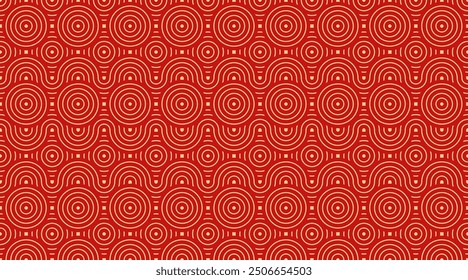 Seamless Asian Background Pattern. Red Abstract Geometric Wavy Lines. Traditional Japanese Vintage Ornament. Vector Illustration.