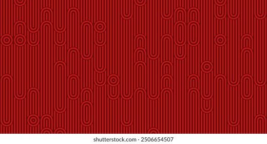 Seamless Asian Background Pattern. Red Abstract Geometric Wavy Lines. Traditional Japanese Vintage Ornament. Vector Illustration.