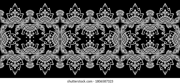 Seamless Asian black and white paisley border design