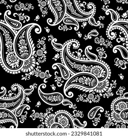 Seamless Asian black and white paisley pattern design