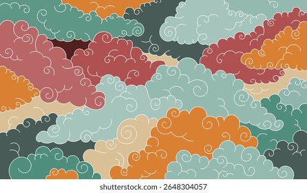 Seamless Asian Cloud Pattern Background – Colorful Swirling Sky in Traditional Style