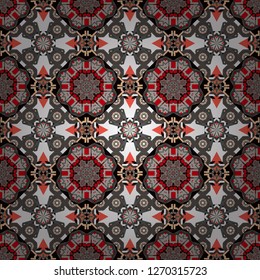 Seamless asian ethnic abstract retro doodle background pattern. Vector bright ornament of mandalas in black, white and gray colors.