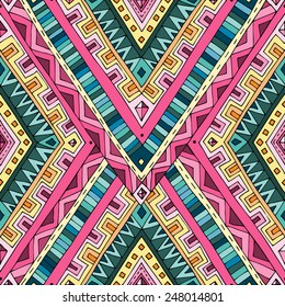 Seamless asian ethnic floral retro doodle color background pattern in vector. Henna paisley mehndi doodles design tribal black and white pattern. Used clipping mask for easy editing.