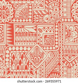 Seamless asian ethnic floral retro doodle monochrom background pattern in vector. Henna paisley mehndi doodles design tribal pattern. 