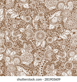 Seamless asian ethnic floral retro doodle grunge background pattern in vector. Henna paisley mehndi doodles design tribal pattern. Used clipping mask for easy editing.