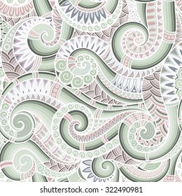 Seamless asian ethnic floral retro doodle  background pattern in vector. Henna paisley mehndi doodles design tribal pattern. 