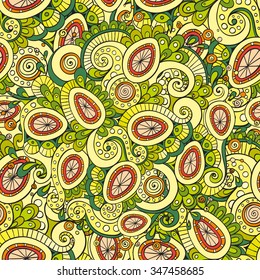 Seamless asian ethnic floral retro doodle colorful background pattern in vector. Henna paisley mehndi doodles design tribal pattern. 