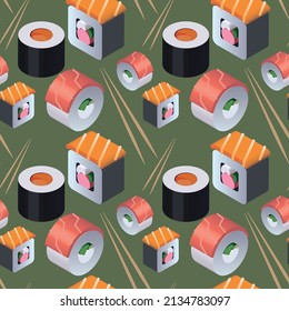 Seamless asian food pattern. Sushi