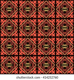 Seamless asian ornaments collection. Historically ornamental of nomadic people. It based on real-Kazakh carpets of felt and wool. Mirror-symmetric illustrations. Region Of Shymkent 