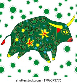 Seamless asian pattern with bull. Chinese new year. For traditional textile, fabric. Vector ornament